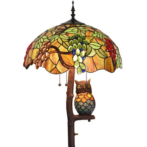 Bieye L10766 Tiffany Style Stained Glass Floor Lamp With 18 Inches Wide Lampshade Owl Side Lamp