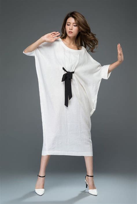 White Linen Dress Loose Fitting Casual Or Smart Womens Designer