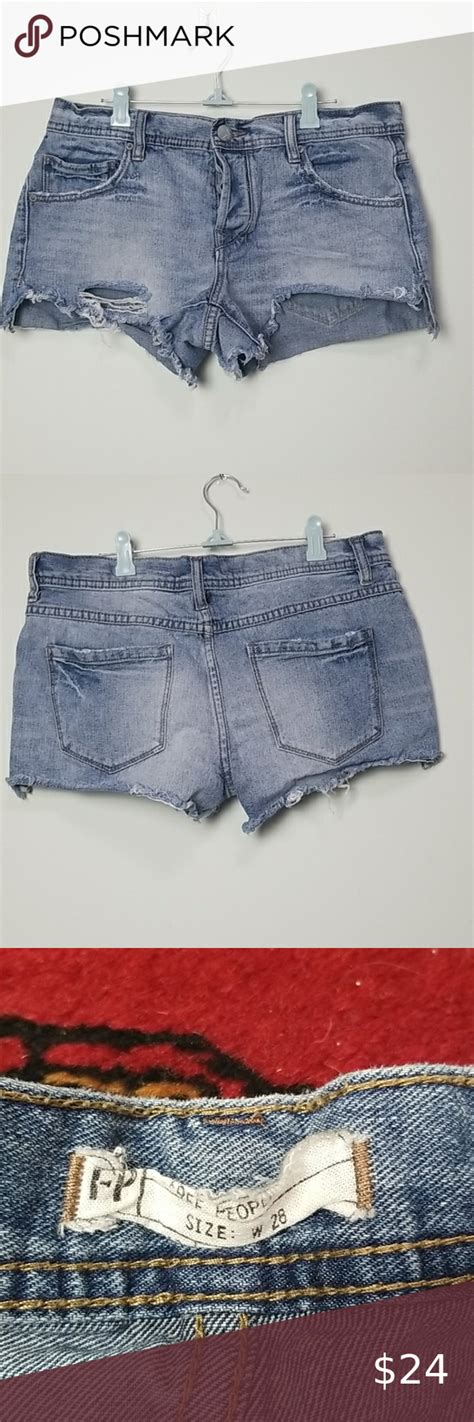 Free People Button Fly Distressed Denim Shorts Distressed Denim