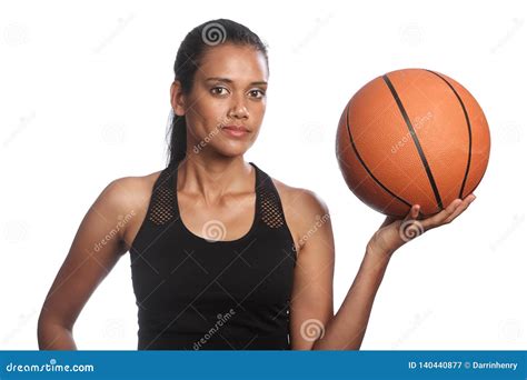 Mixed Race Womens Basketball Player Holding Ball Stock Image Image Of