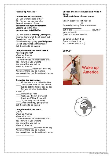 Listening Wake up america warmer, fi…: English ESL worksheets pdf & doc