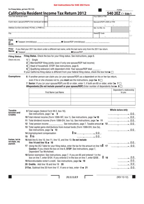 Ca 540 2ez Fillable Form Printable Forms Free Online