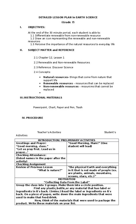 Deped Lesson Plan In Science Grade 7 Sample Lesson Plan For Grade 7
