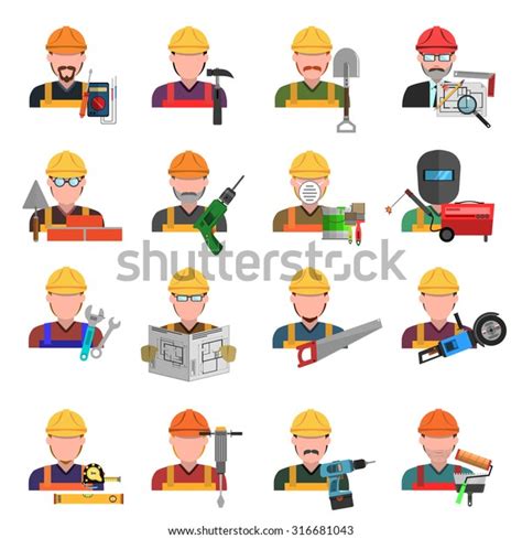Worker Engineer Avatars Flat Icons Set Stock Vector Royalty Free