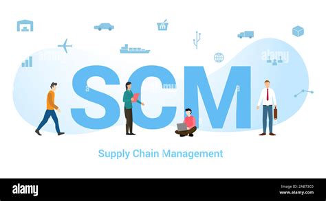 Scm Supply Chain Management Concept With Big Word Or Text And Team