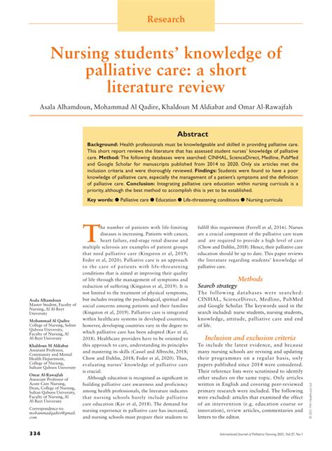 Pdf Nursing Students Knowledge Of Palliative Care A Short