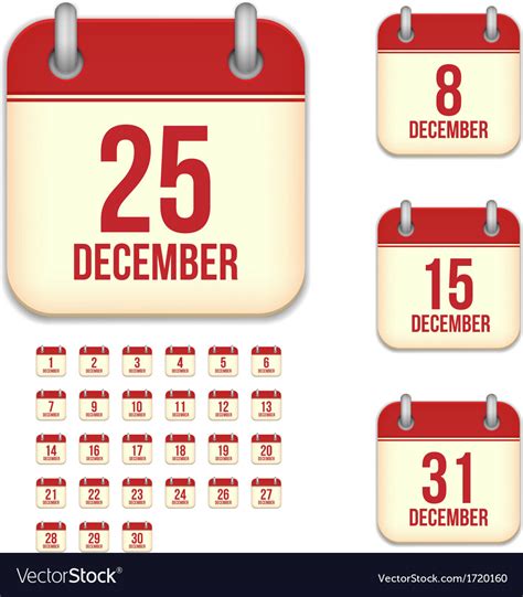 December Calendar Icons Royalty Free Vector Image