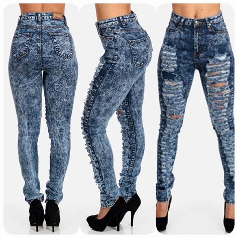 High Waisted Acid Washed Ripped Denim Skinny Jeans Small