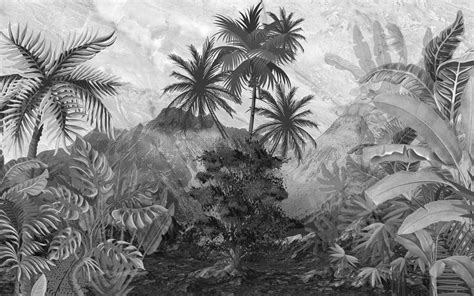 Tropical Trees In Black And White Wallpaperbanana Leaf Etsy Forest