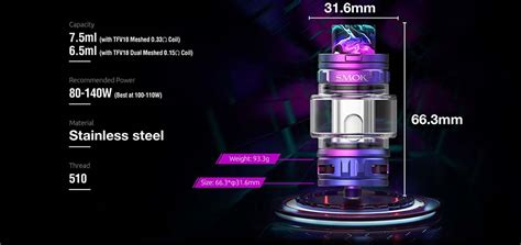 Smok Tfv18 Sub Ohm Tank 75ml With Triple Airflow Slots