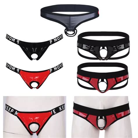 Men Sexy Jockstrap Briefs Thong G String Rings Pouch Backless Underwear