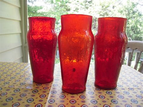 Vintage Mexican Glass Vases Red Mold Blown