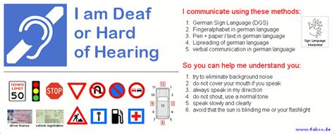 Communication Card For Deaf People Sign Language German Language