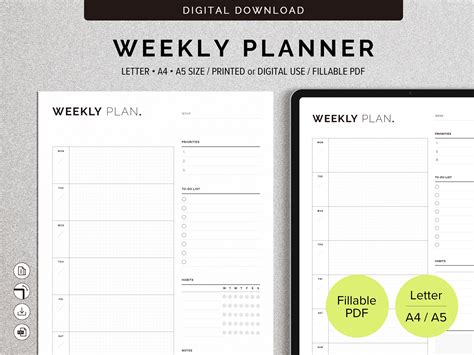 Calendars And Planners Paper Weekly Planner Printable Template Yellow