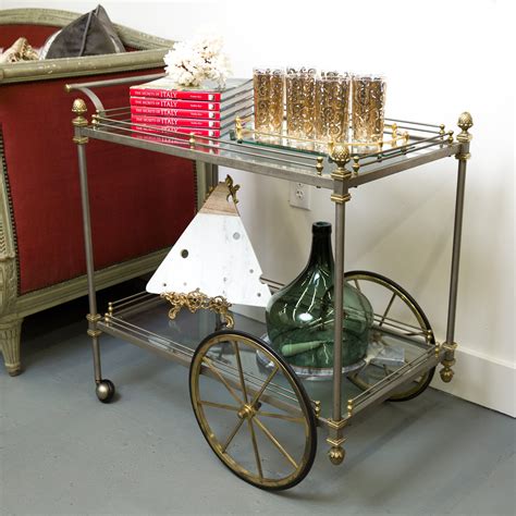 Vintage Brushed Steel Brass Bar Cart Park Eighth