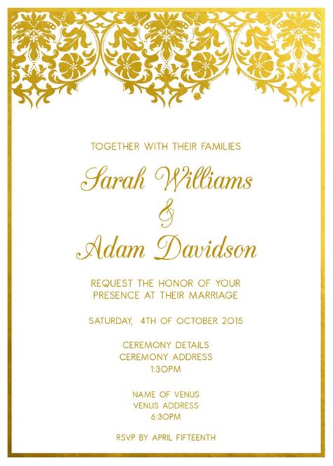 wedding invitation templates gold damask