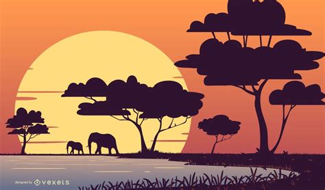 Safari Sunset Landscape Illustration Vector Download