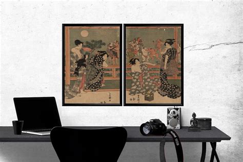 asian erotic art nude japanese women vintage print set of 2 etsy australia