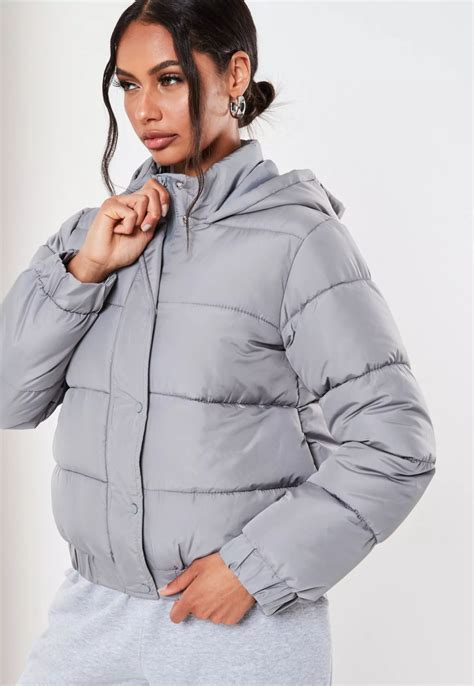 Missguided Gray Hooded Puffer Jacket In 2021 Jackets Grey Puffer