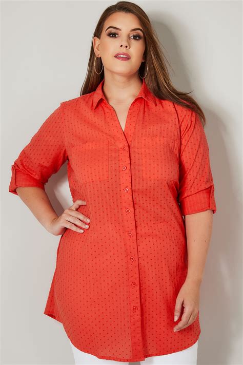 Coral Dobby Textured Shirt With Tie Fastening Plus Size To