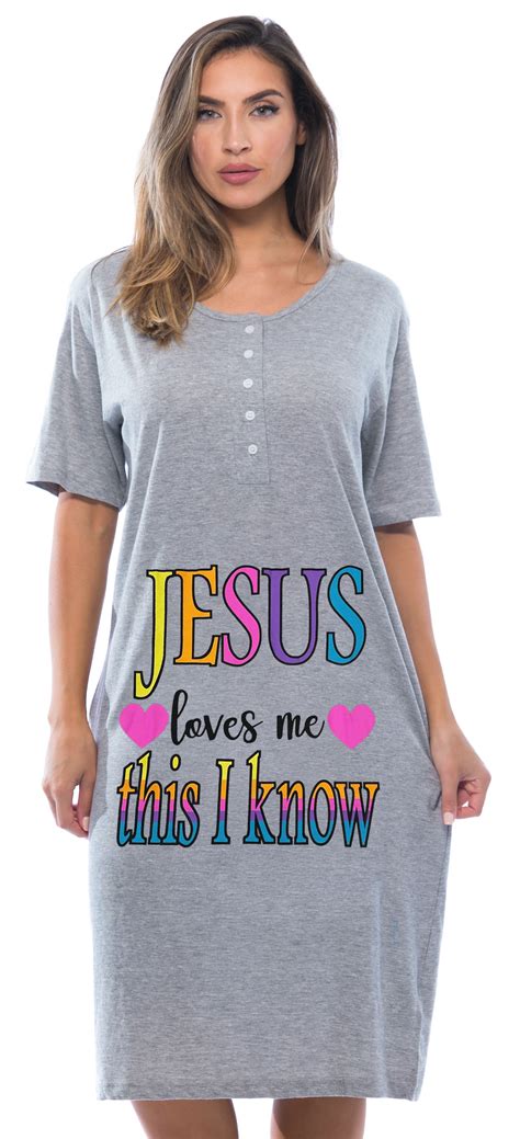 Just Love Short Sleeve Nightgown Sleep Dress For Women Grey Jesus Loves Me Medium