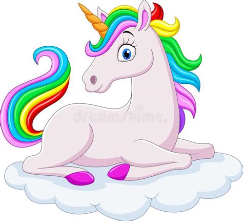 Cartoon Rainbow Unicorn On Clouds Stock Vector Illustration Of Cloud