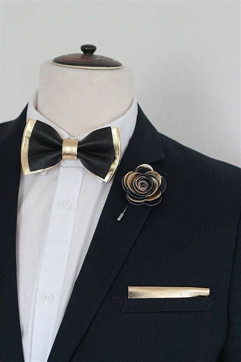 Gold Bow Tie Leather Bow Tie Black Bow Tie Leather Men Suede