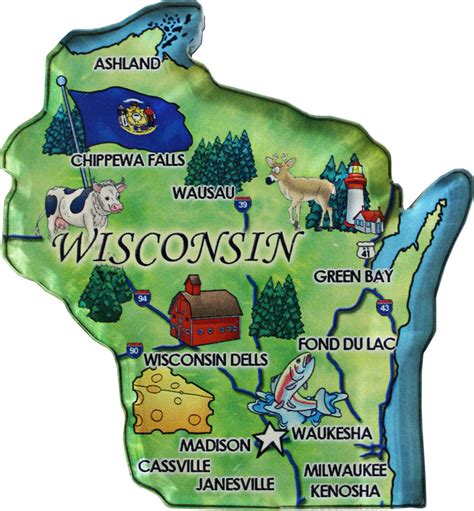 Buy Wisconsin Acrylic State Map Magnet Flagline