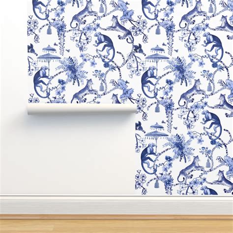 Chinoiserie Whimsy Blue And Wallpaper Spoonflower