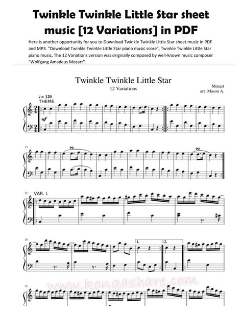 Download Twinkle Twinkle Little Star Sheet Music [12 Variations] In Pdf And Mp3 Pdf Docdroid