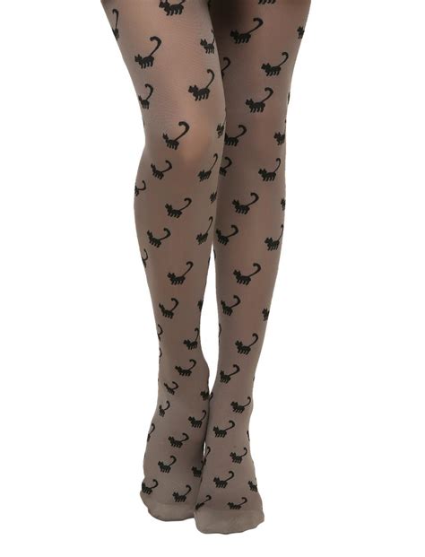 Lovesick Grey Black Cats Tights Hot Topic