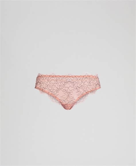 Lace And Tulle Brazilian Briefs Woman Pink Twinset Milano