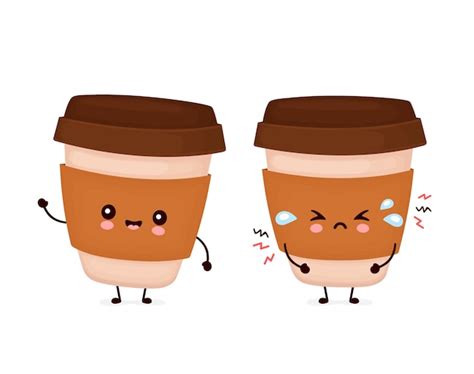 Premium Vector Cute Happy Coffee Paper Cup Happy And Sad Cartoon