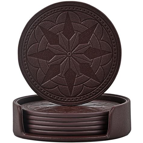 365park Coasters,PU Leather Coasters for Drinks Set of 6 with Holder-Protect Your Furniture from 