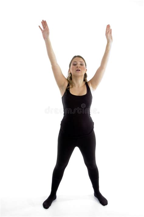 Standing Girl Stretching Her Arms Stock Image Image Of Pose Indoors