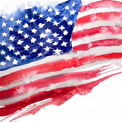 Premium Photo Art Brush Watercolor Painting Of Usa Flag Blown In The