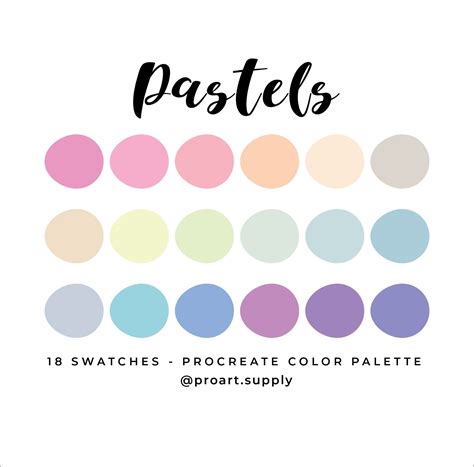 pastel procreate color palette hex codes pastel pink orange yellow green blue purple for