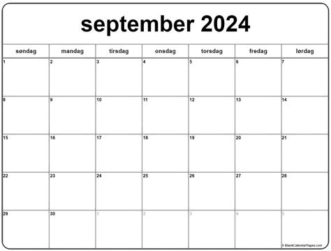September 2021 Kalender Dansk Kalender September