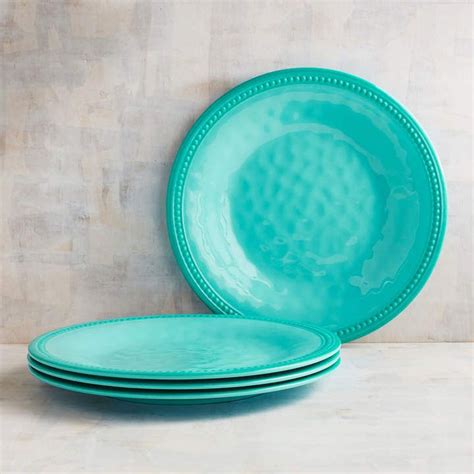 Pier 1 Imports Beaded Turquoise Melamine Dinner Plate Set Of 4
