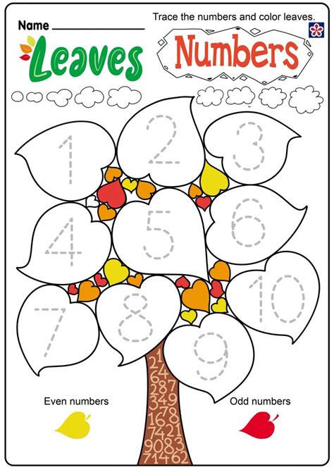 Counting Leaves Numbers 1-5 Free Worksheets