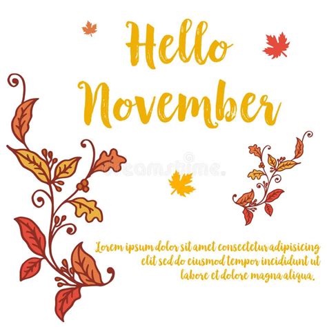 Poster Hello November With Artwork Of Autumn Leaf Frame Vector Stock