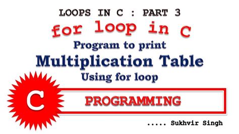 Loops In C Programming Part Program To Print Multiplication Table Using For Loop Youtube