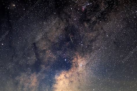 milky way and meteor trail stock image c035 7570 science photo library