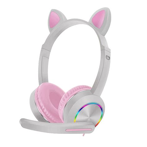 Akz 020 Cat Ear Headphones Led Luminous Headset Head Mounted Headphones 35mm Gaming Wired