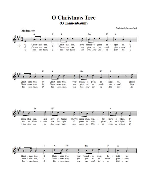 O Christmas Tree Chords Lyrics And Sheet Music For B Flat Instruments