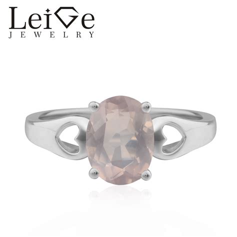 Leige Jewelry Natural Pink Quartz Ring Promise Rings Oval Cut Pink