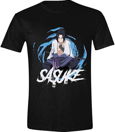 Naruto Shippuden T Shirt Homme Sasuke Uchiha Caractère Coton Noir Xxl