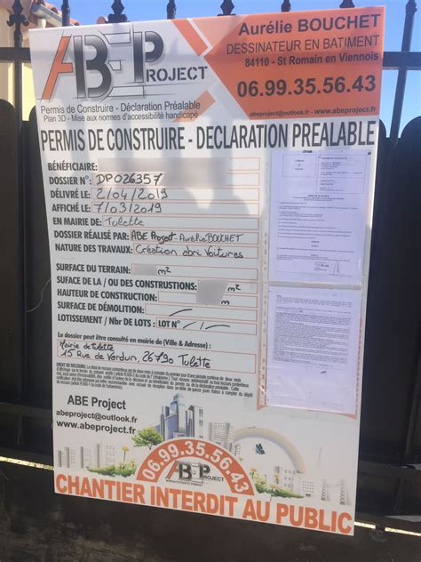 Panneau affichage déclaration préalable Tulette Permis de construire Panneau affichage Vaucluse