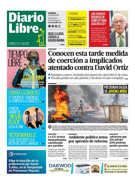 Portada Periódico Diario Libre Viernes 14 Junio 2019 Dominicanado