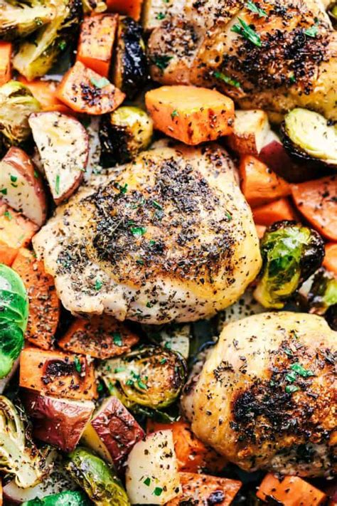 Sheet Pan Roasted Garlic Herb Chicken With Potatoes And Brussels Sprouts Therecipecritic